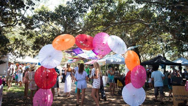market entrance with bunting